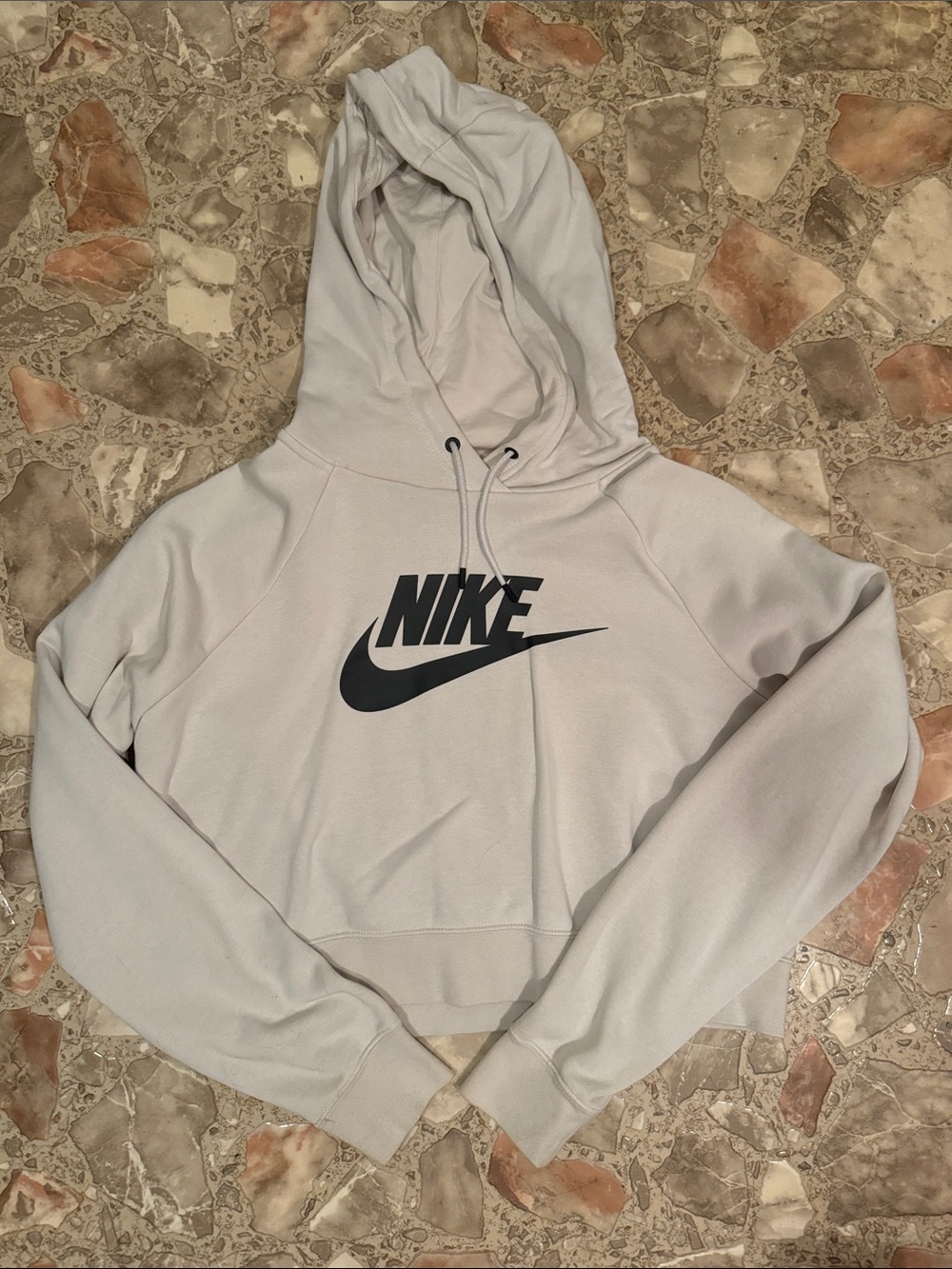 Nike Women's Cream Cropped Hoodie with Black Logo